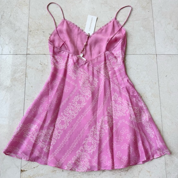 LoveShackFancy Raja Pink Silk Lace Trim Slip Mini Dress size S - Picture 5 of 12